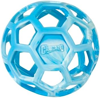 Chuckit! Holee Roller Dog Treat Puzzle Ball, Large (3"), Blue – Interactive Treat & Chew Puzzle Toy for Dogs 60–100 lb – Durable Rubber Fetch Ball for Mental Stimulation – Pack of 1