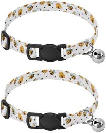 Cute Cartoon Bees Kitten Collar 2 Pack Comfortable Cat Collar Adjustable 10.6 to 17.1 Inches