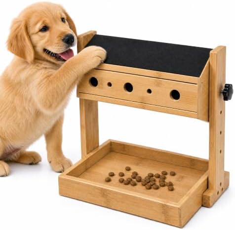 Dog Nail File Toy, 3-in-1 Interactive Treat Puzzle & Nail Grinder Alternative, Adjustable Bamboo Enrichment Feeder for Anxious Dogs