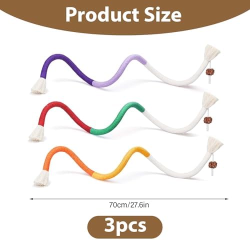 Cat Chew Rope Toys 3PCS Catnip Infused Dental Chew Ropes 27.6 Inch Interactive Indoor Kitten Toys for Teething Cleaning Teeth and Play