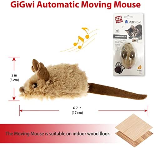 Gigwi Interactive Moving Mouse Cat Toy with Realistic Squeaky Sound, Automatic Mouse Toys for Indoor Cats, Electronic Mouse Toy for Self Play & Exercise(Brown Ear)