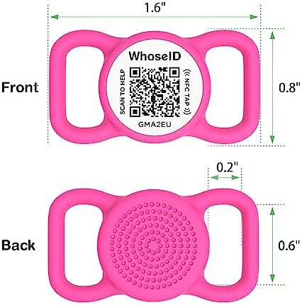 QR Code Dog Tag with NFC, Personalized Pet ID Tag, Silent Silicone Dog ID Tag, Modifiable Pet Online Profile, Multiple Emergency Contact, Scan QR Code Send GPS Location Email (Small, Rose)