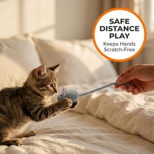 Glaciart One Mini Felt Mouse Cat Toy – Kitten & Small Cat Size, Natural Wool Catnip Toy, Soft Fuzzy Interactive Play Toy for Indoor Kittens, Safe Non-AZO Dyes, 1.4” Body with 12” Tail