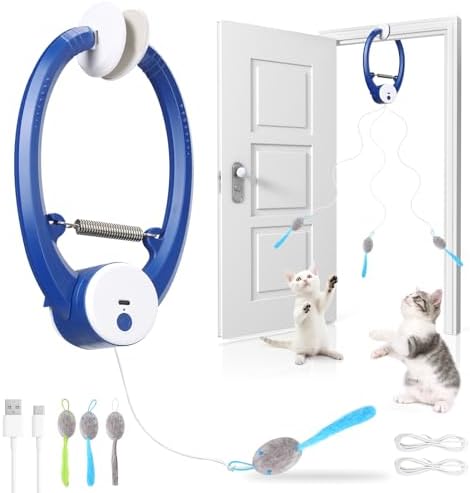 Wortade Automatic Hanging Cat Toy, Electric cat Teaser, Dark Blue