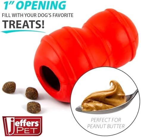 Jeffers Pet Natural Rubber Dog Chew Toy – Red Classic, Medium – Treat Dispensing, Vanilla Scent, Durable, Non-Toxic, Dishwasher Safe, Interactive Fetch & Tug Toy - Perfect for Training