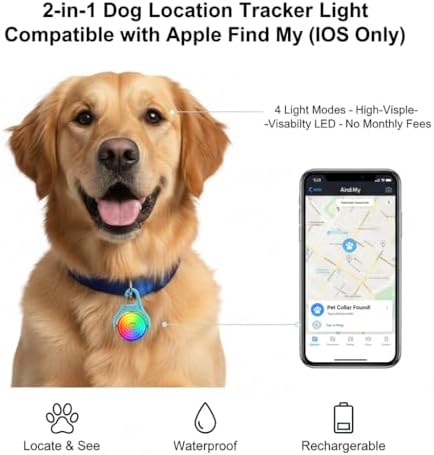 Smart Pet Location Tag with Holder – No Subscription, Compatible with Apple Find My (iOS Only), Lightweight Silicone Case, Clip-On Anti-Loss Accessory for Dog & Cat Collars, Bags (Blue)
