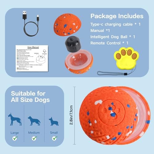 Interactive Dog Ball, Remote-Controlled Moving Dog Toy with Colorful Lights, 3 Interactive Modes and TPU Material, Bouncing Ball for Dogs to Keep Them Entertained