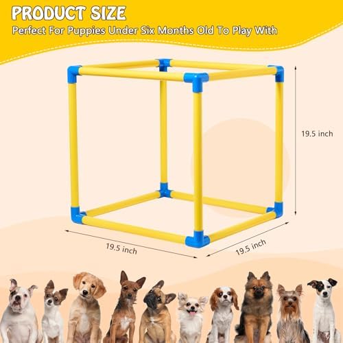 Puppy Play Gym with 8 Hanging Toys, Small Dogs Indoor Jungle Playground, PVC Frame with Suction Cups Interactive Enrichment Activity Center