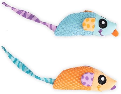 Catstages Catnip Chew Mice 2 Pack– Interactive Dental Cat Chew Toy that Helps Clean Teeth, Mouse, Multicolored