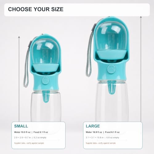 2-in-1 Dog Water Bottle with Food Container, Large, Blue