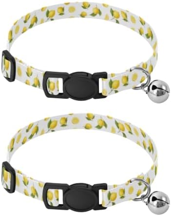 Yellow Lemons Green Leaf White Cats Collar 2 Pack Soft Polyester Pet Collar Adjustable 10.6 to 17.1 Inches