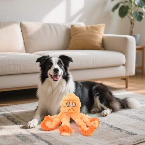 LIFLIX Squeaky Octopus Dog Toy, Large Soft Plush Toy for Indoor Dogs, Interactive Dog Toy to Keep Them Busy, Not for Aggressive Chewers, Orange