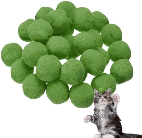 Cat Toy Pom Ball, Interactive Cat Ball Toys Fuzzy Pompoms (Plush, 1.2Inch, 30Pcs, Dark Green) for Kittens Pet Enrichment Training Play Indoor