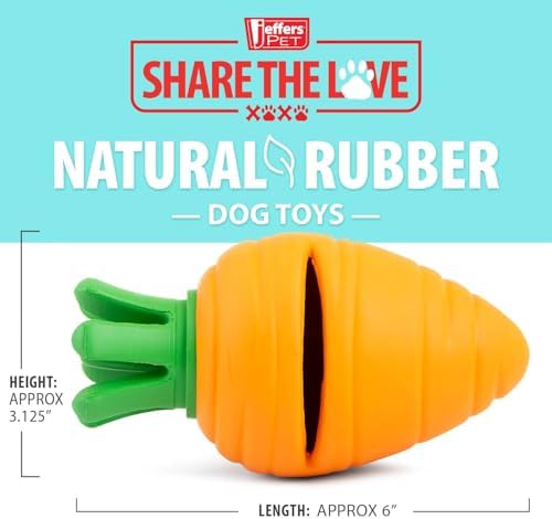 Jeffers Pet Natural Rubber Dog Chew Toy – Carrot, Medium - Treat Dispensing, Vanilla Scent, Durable, Non-Toxic, Dishwasher Safe, Interactive Fetch & Tug Toy - Perfect for Training Medium Chewers