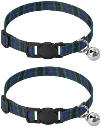 Tartan Plaid Lines Navy Metal Bell Included Puppy Collar 2 Pack Cat Neck Collar