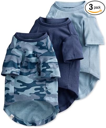 Pet Passion Toby II Dog T-Shirt, 3 Pack, Navy Camo, X-Large | GOTS-certified organic cotton short-sleeve tee. Breathable, soft & sustainable for everyday wear.
