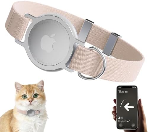 AirTag Cat Collar, Ultra Elastic Cat Tracker Collar (Khaki) | Compatible with Apple Air Tag Holder, Lightweight, Scratch Resistant, Stepless Adjustable Pet Tracking Collars for Cat Kitten