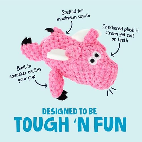 goDog Farm Friends Sitting Flying Pig Squeaky Dog Toy, Plush with Chew Guard Technology, Pink, Mini