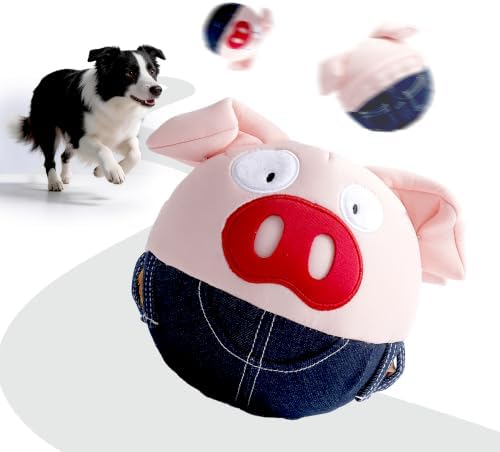 Interactive Dog Toy, Treat-Hiding Pockets Bouncing Ball for Dogs, Plush Pig