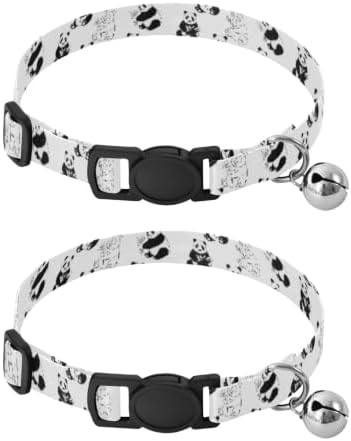 Cute Pandas Cat Bell Collar 2 Pack Puppy Collar Adjustable 10.6 to 17.1 Inches
