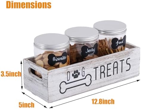 Dog Treat Container with 3 Airtight Jars, Wooden Pet Food Organizer