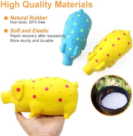 Squeaky Pig Dog Toys, Interactive Durable Latex Rubber that Oink Pig Chew Toy for Medium Large Dogs 2 Pack (Blue +Yellow)
