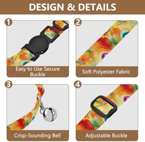 Cute Birds Orange Pet Collars 2 Pack Collar for Kitten Adjustable 10.6 to 17.1 Inches