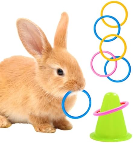 Rabbit Training Ring Toy, Rabbit Interactive Toy, Bunny Educational Toys with 5 Rings, Stacking Color Rings Random Color (Green)
