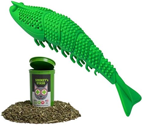 Smokey's Stash Cat Toy Interactive Catnip Dental chew cat Toothbrush refillable with Bell and Extra Catnip