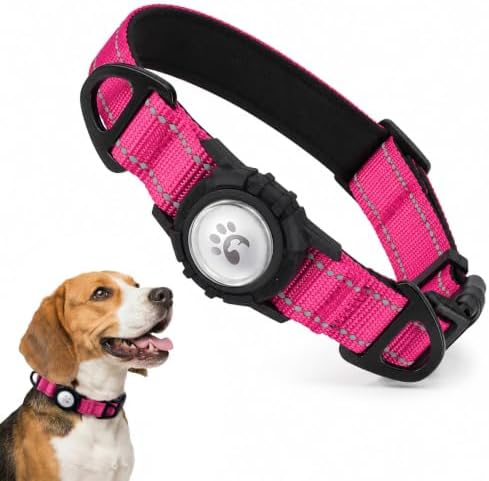 Padded Dog Collar with Waterproof Holder Compatible with Airtag