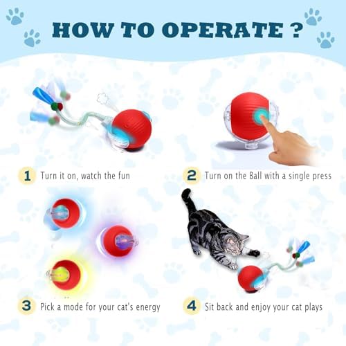 Interactive Cat Toys for Indoor Cats – Motion Activated Automatic Cat Ball with SpeedyTail, 3 Play Modes, Rechargeable LED Rolling Ball, Kitten Toys for Bored Indoor Cats, Smart Cat Enrichment Toy