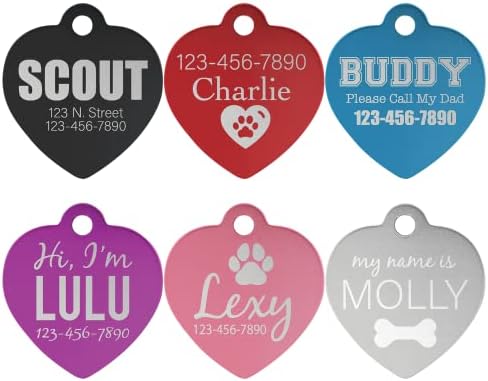 Signature Custom Laser Engraved Anodized Aluminum Pet ID Tags (Blue, Heart 1 1/4" x 1 1/4")