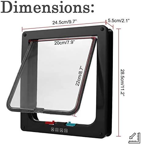 Sailnovo Cat Door Flap X-Large(Outer Size 9.64" x 11.22"), 4-Way Locking Cat Flap for Interior Exterior Doors,Quiet, ABS Material, Weatherproof Pet Door for Cat/Doggie (Weight<27.54lb) Black