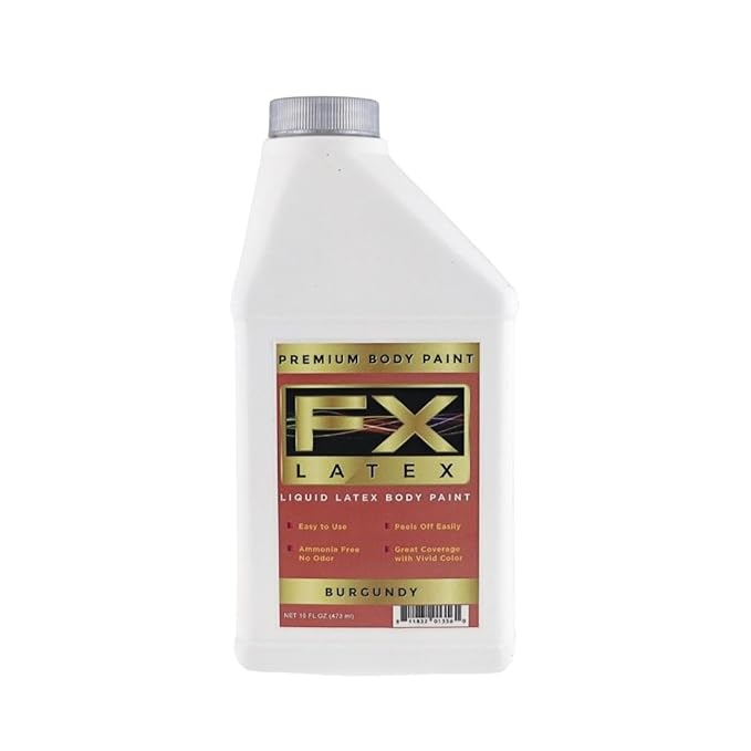 Liquid Latex - Face and Body Paint, Ammonia Free, Easy On and Off, Cosplay Makeup, Create Professional Monster, Zombie Arts 16 Oz (Burgundy)