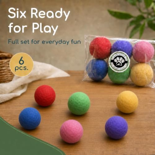 Wool Cat Balls - Safe Silent Felt Ball Toys - Fun Colorful Soft Quiet Wool Kitty Toys - Unique for Cat Lovers - 6 PCS Hand Made in Nepal