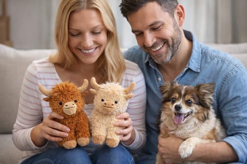 Vaulted Skulls & Co Cow Dog Toy Bundle 6" Small | Squeaky Highland Cow Toys | Stuffed Squeaky Chew Dog Cow Toy | Small/Medium Breed | Brown/Tan | 2-Pack