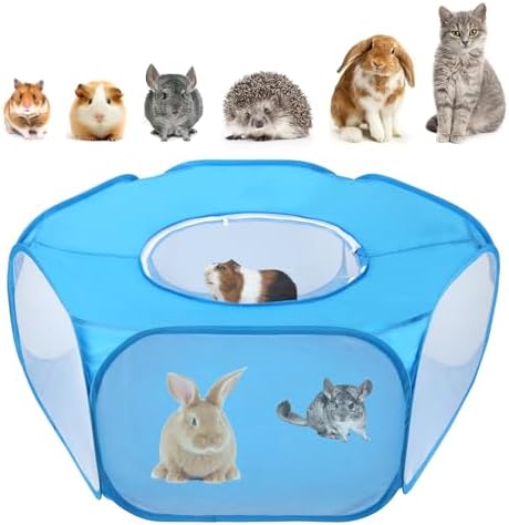 Rypet Guinea Pig Playpen Pop-Up, Outdoor Yard Fence for Small Pets,TentBlue