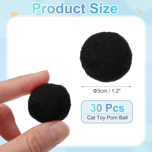 Cat Toy Pom Ball, Interactive Cat Ball Toys Fuzzy Pompoms (Plush, 1.2Inch, 30Pcs, Black) for Kittens Pet Enrichment Training Play Indoor