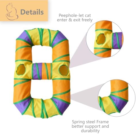 8-Shaped Cat Tunnel Toy Interactive Foldable Playhouse Maze Toys for Cats, Kittens, Rabbits & Small Pets with Playing Balls Collapsible Play Tube for Indoor Fun & Exercise (Multicolor)
