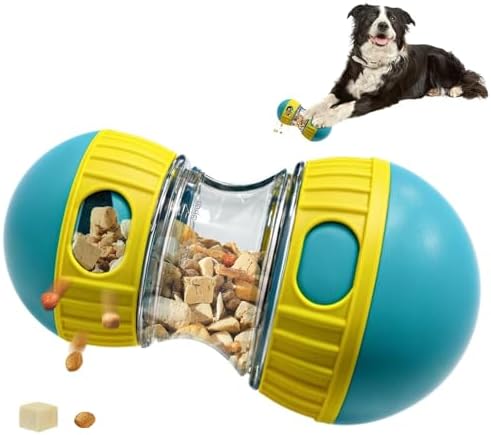 Interactive Dog Treat Dispensing Toy, Adjustable Puzzle Feeder Ball for Slow Feeding & Mental Stimulation, Rolling Enrichment Toy to Keep Dogs Busy Indoors (Blue)