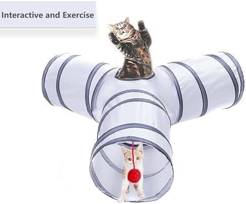 Cat Tunnel Tube Toys, 3 Ways Tunnels for Indoor Cats with Play Ball