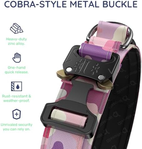 Premium Tactical Dog Collar - Adjustable Military Heavy Duty Dog Collar for Medium Large Dogs - Durable Metal Buckle Dog Collar with Leather Control Handle and Soft Comfortable Padding
