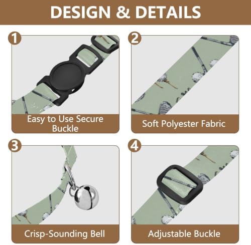 2 Pack Cat Collars Golf Clubs Dog Bell Collar, Adjustable 10.6 to 17.1 Inches