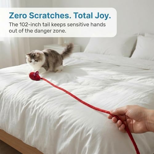 Glaciart One Felt Mouse Cat Toy – Soft Fuzzy Enrichment 100% Natural Wool - Interactive Catnip Play Cat Toy Set - Safe for Pets, Non-AZO Colored Dyes - 100” Long