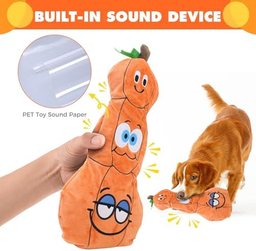 7" Squeaky Plush Toy for Puppies Small Dogs Self Etertainment Washable Soft Made [PET ONLY] (Triple Pumpkin)