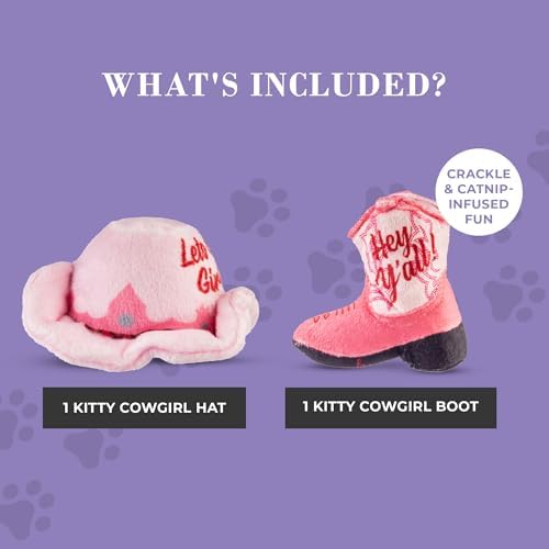Haute Diggity Kitty Cowgirl Hat + Boot Set, Soft Plush Cat Toys