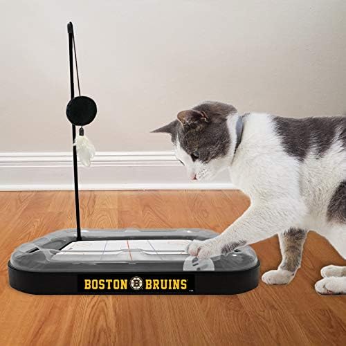 Pets First NHL Boston Bruins Hockey Field Scratching Pad with Interactive Cat Ball Bell Toy Set