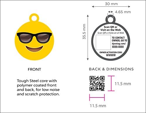 Dynotag® Web Enabled Super Pet ID Smart Tag with DynoIQ™ & Lifetime Recovery Service. Play Series: Round (Cool Shades)
