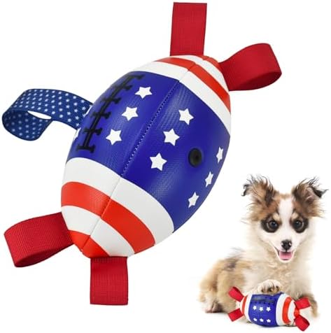4th of July Dog Football with Straps Puppy Interactive Toy Pet Tug Ball Toy with American Flag Pattern for Medium Large Dogs Medium-2