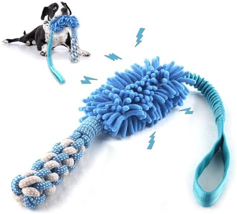 Dog Puppy Toys Dog Squeak Toys Plush Dog Toy with Dog Ropes Knots for Fun and Teeth Cleaning,Tug of War Toys, Puppy Chew Toys, Dog Rope Toys for Training Small, Large Dogs (Blue, Dog Bite Stick Toy)